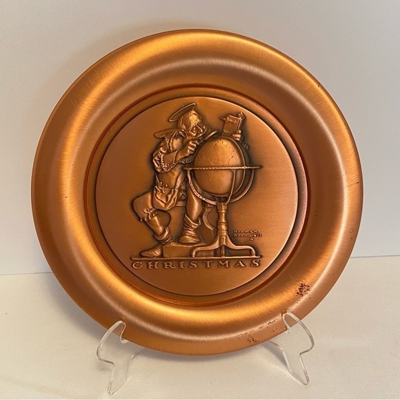 The metal arts company norman rockwell christmas santa copper collector's plate - Picture 1 of 11